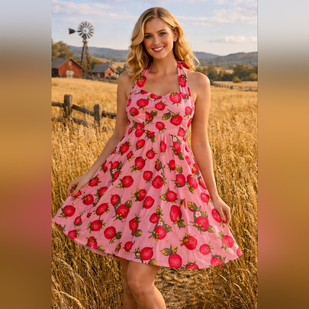 Adorable Ensnovo Strawberry Halter Dress